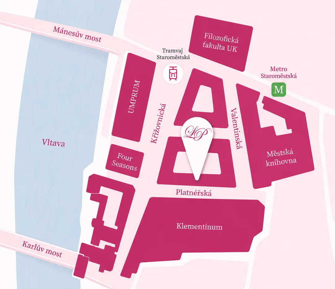 Mapa okolí kliniky – Platnéřská 11, Praha 1